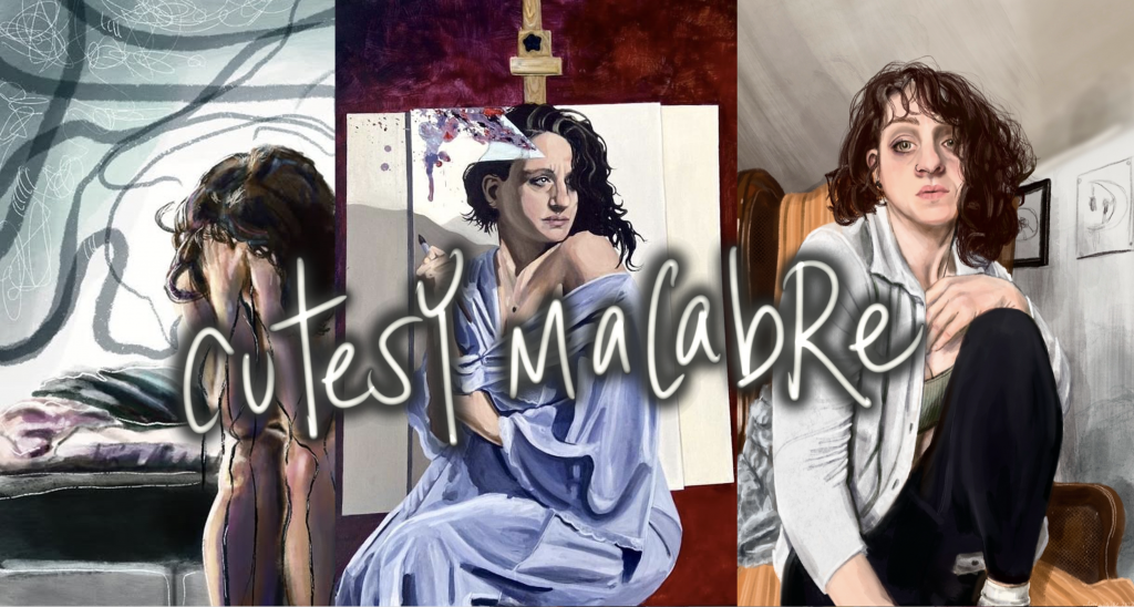 A collection of three self-portait paintings of Keighley Stadler, a.k.a. Cutesy Macabre.