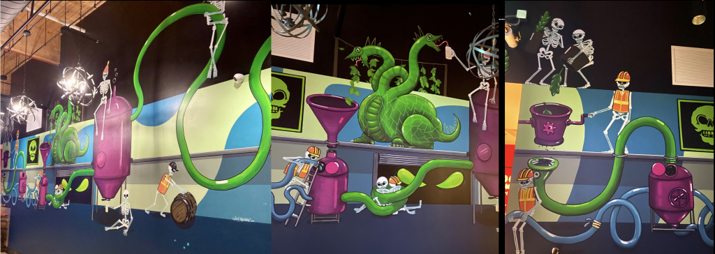A photograph of a mural in a brewery painted by Cutesy Macabre.